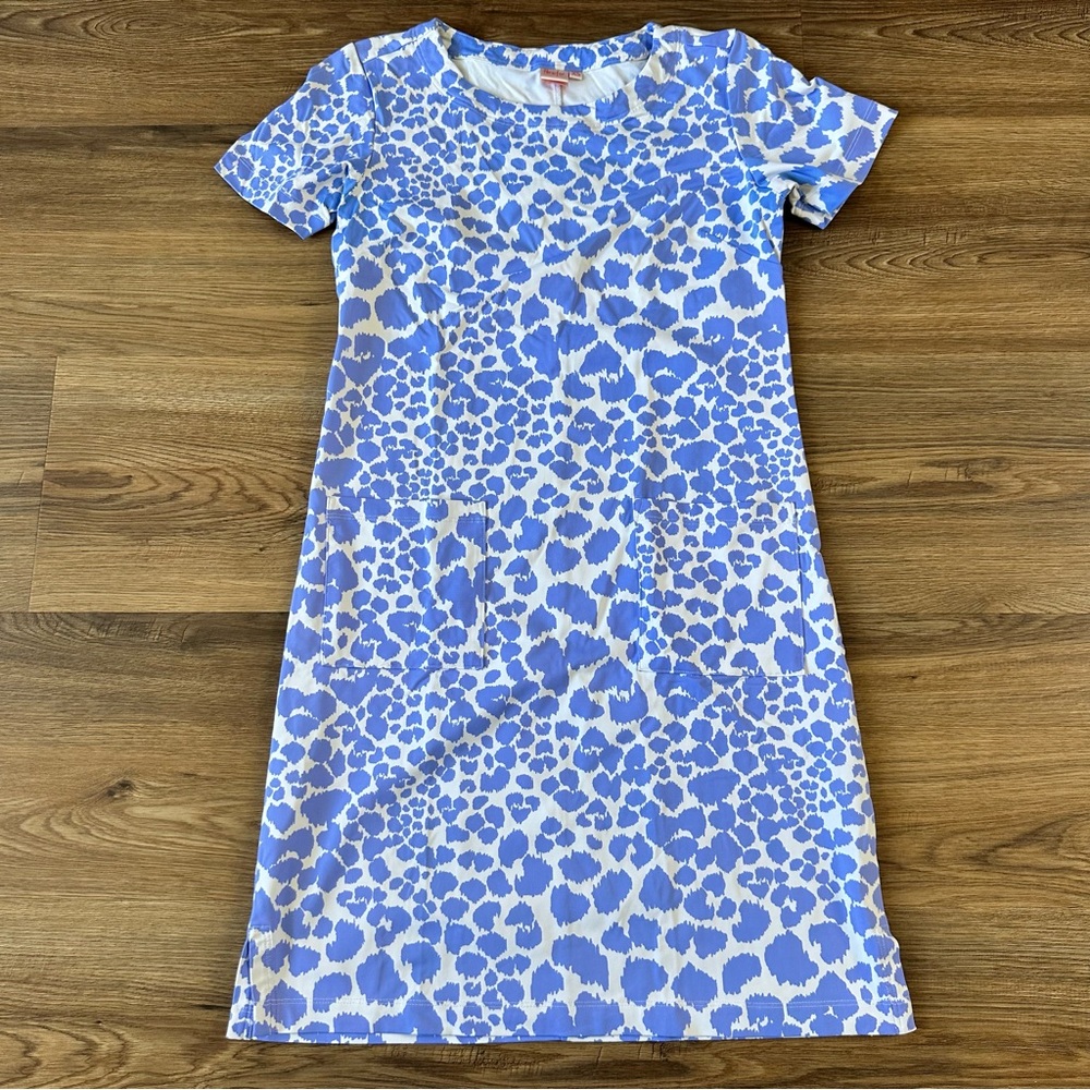 Tuckernuck Persifor The Carter Mini Dress XS Blue Leopard Print Stretch‎ Resort